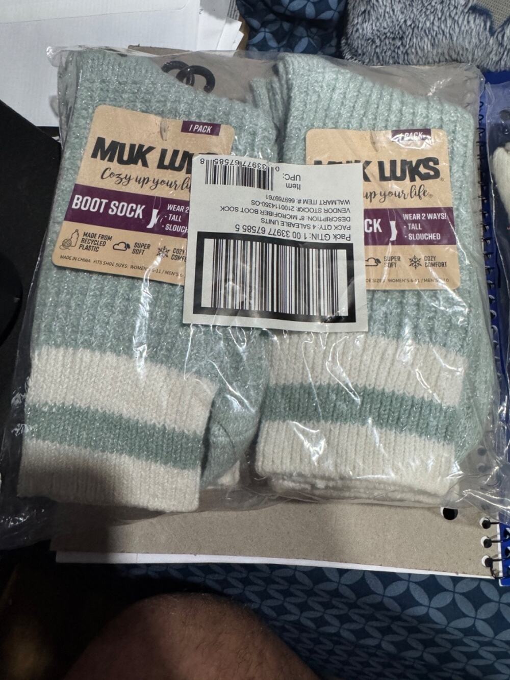 4 Pack MUK LUKS Cozy Microfiber Boot Socks Bulk Lot Sage Waffle Men & Women